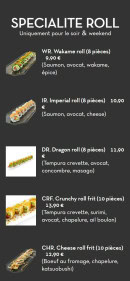 Carte et menu de Chez LauLau à Mesnils-sur-Iton — Les spécialités roll