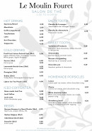 Carte et menu de Le Moulin Fouret à Treis-Sants-en-Ouche — La carte du salon de thé suite