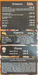 Menu Crazy pizza - les boissons et desserts, glaces