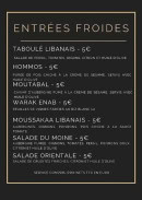 Menu La Côte Du Liban - Les entrées froides