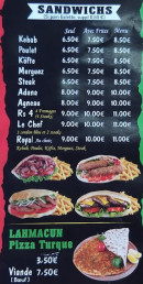 Carte et menu de Delices de Gasny à Gasny — Les sandwichs et lahmacun pizza turque