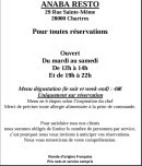 Menu Anaba Resto - Les menus