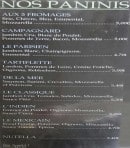 Menu Cafe U - Paninis 