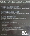 Menu Cafe U - Pâtes chaudes 