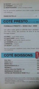 Menu La jovienne - Côté presto et boissons 