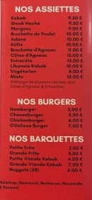 Menu O’Delices - assiettes, burgers,barquettes