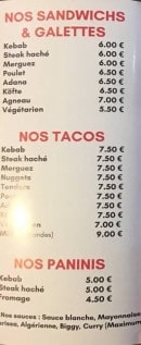 Menu O’Delices - sandwiches, tacos, panini