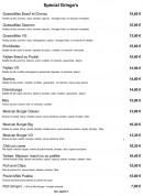 Menu Gringo's Café - Les spéciales