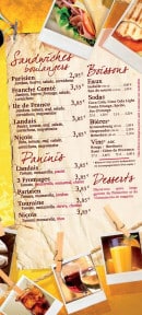 Menu Le fournil des Provinces - sandwiches, paninis, boissons et desserts