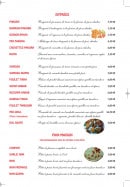 Menu Le Shalimar - Les entrées et pains maison
