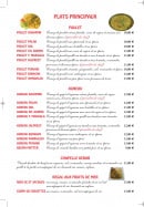 Menu Le Shalimar - Les plats principaux