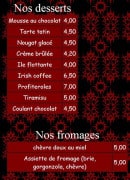 Menu Dom Maurice - Les desserts et fromages