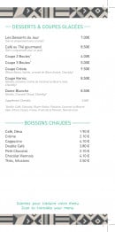 Menu Le Kernic - Les desserts, glaces et boissons chaudes