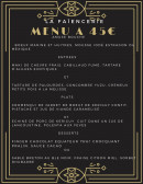 Carte et menu de La faïencerie à Daoulas — Menu à 45€