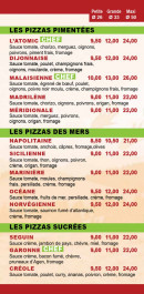 Menu Pizzas d'Or val - Les pizzas pimentées, pizzas des mers, ...