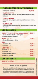 Menu Pizzas d'Or val - Les boissons, desserts, ...