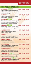 Menu Pizzas d'Or val - Les pizzas spéciales