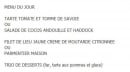 Carte et menu de Restaurant La voilerie à Penmarch — Exemple de menu du jour