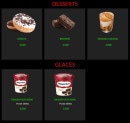 Menu Milano pizza - Les desserts et glaces