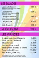 Menu Dance VS bar - Plats, salades et viandes