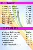 Menu Dance VS bar - Snacks et desserts