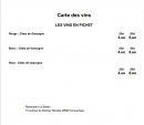 Menu Le belem - Les vins