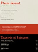 Menu Bon A' Pizza - Les pizzas desserts, desserts et boissons