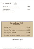 Menu Trattoria Del Gusto - Les desserts et formules