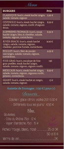 Menu River Snack - Burger, desserts et vins