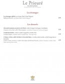 Menu Le Prieuré - Les fromages et les desserts