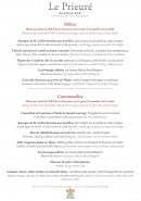 Menu Le Prieuré - Le menu délice et le gourmandise 