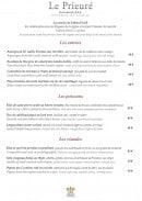 Menu Le Prieuré - Les entrés, les poissons et les viandes