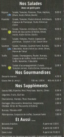 Menu Pizza et Basta - Les salades, suppléments, ...