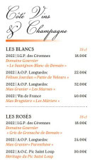 Menu Roukinou - Les vins blancs et vins rosés