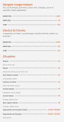 Menu El Chivito - Les vins et chupitos