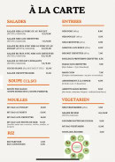 Menu Hanoi Bistro - Les salades, entrées et soupes,...