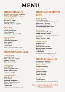 Menu Hanoi Bistro - Les  menus