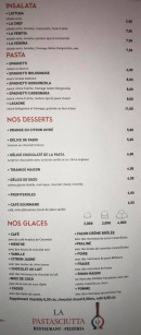 Menu La Pastasciutta - Les salades, pâtes, desserts et glaces