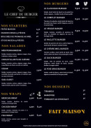 Menu Le chef du burger - Les salades, burgers et desserts,...