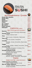 Carte et menu de Ma-Ma Sushi à Toulouse — Les entrées , californias,.......