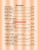 Menu Masala Palace - Les plats panneer et sélections  du chef