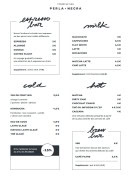 Menu Perla Negra - Les cafés, chocolat chauds, ...