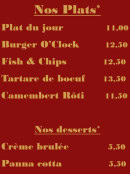 Menu Pub O'Clock - Les plats et desserts