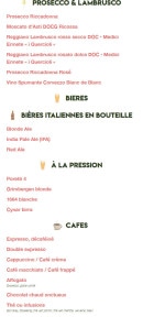 Menu Volfoni - Les bières et café