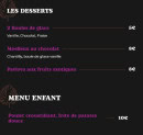 Menu Yassa Bar - Les desserts et menu enfant
