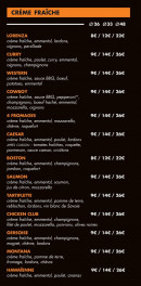Menu Dany's Pizza - Les pizzas crème fraîche