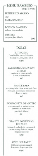 Menu L'Atelier Gourmet - Le menu enfant et dolci