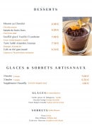 Menu Brasserie des pins - Les desserts, glaces et sorbets