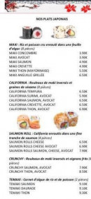 Menu Moli - Les plats japonais