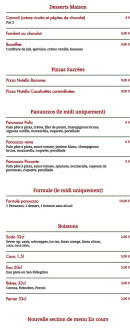 Menu La Pasta Fresca - Les desserts, pizzas sucrées et boissons